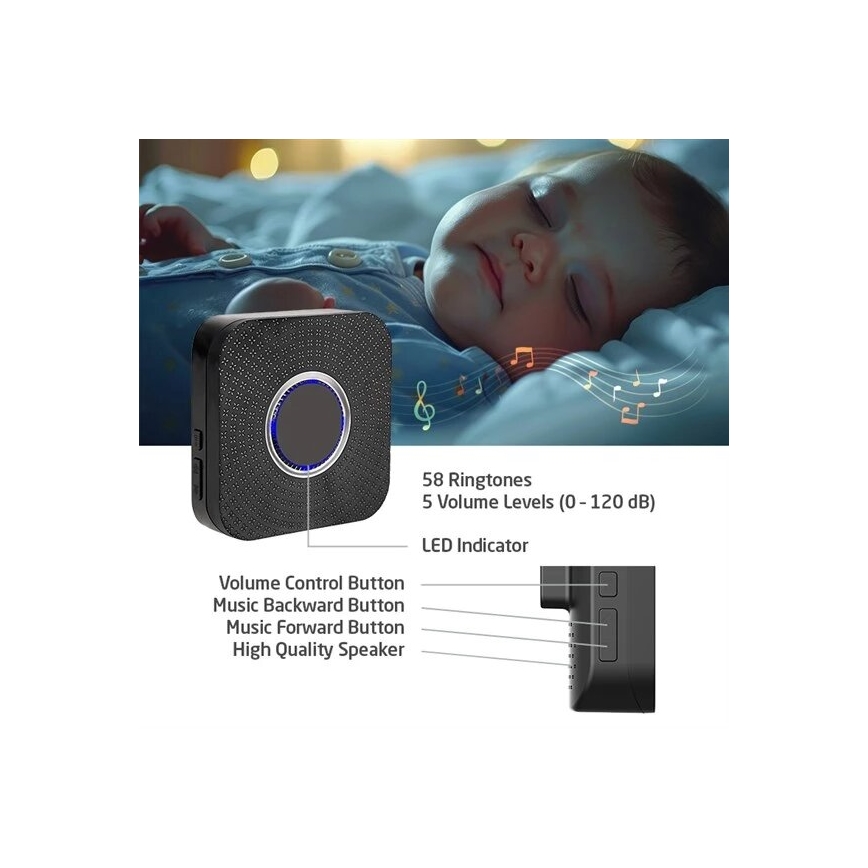 SET 2x Campanello wireless con spina integrata cinetico 230V nero
