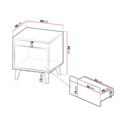 SET 2x Comodino NORD 45x40 cm marrone/antracite