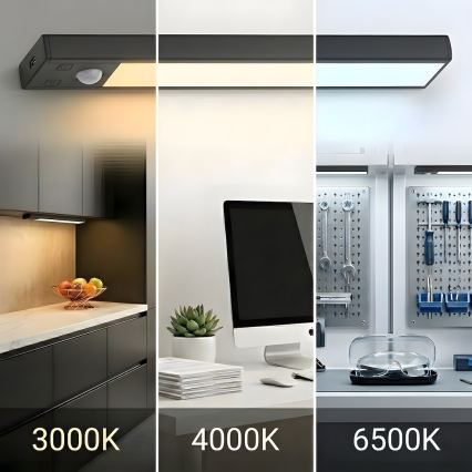 Set 2x illuminazione ricaricabile a LED per mobili con sensore di movimento e sensore crepuscolare VIRO LED/1,2W/3,7V 800 mAh 3000/4000/6500K 30 cm nero