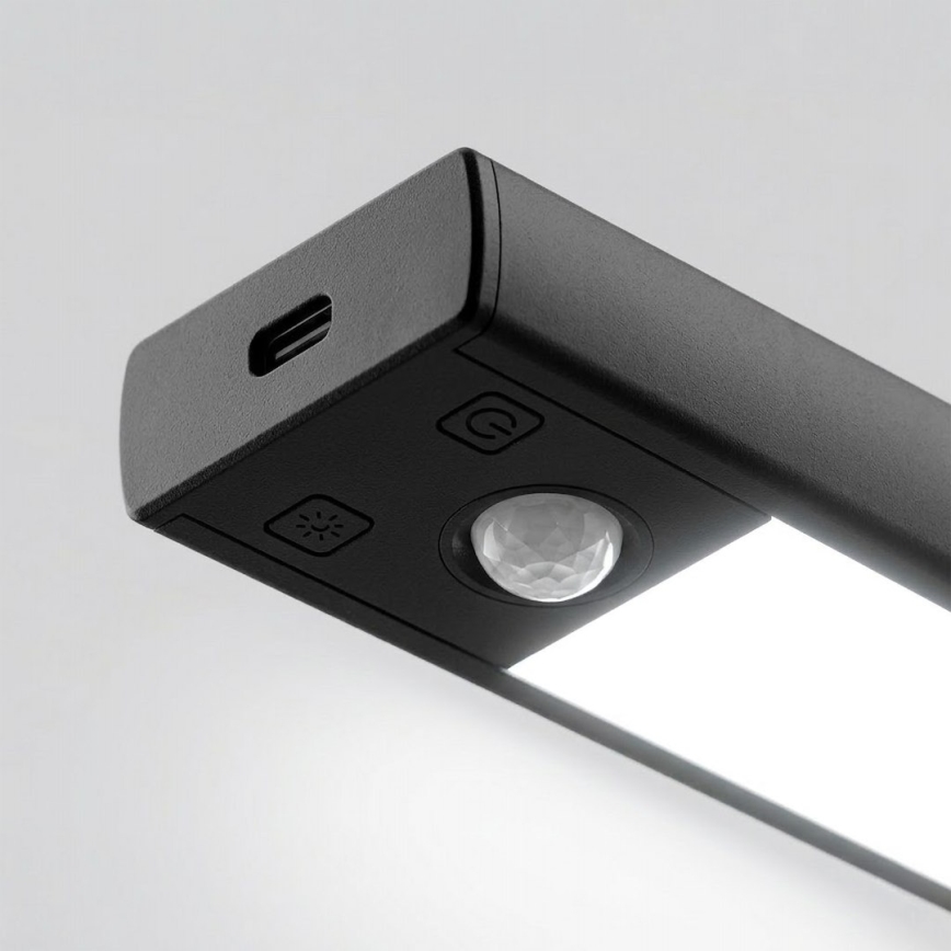 Set 2x illuminazione ricaricabile a LED per mobili con sensore di movimento e sensore crepuscolare VIRO LED/1,2W/3,7V 800 mAh 3000/4000/6500K 30 cm nero