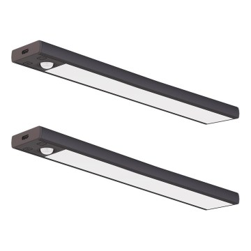 Set 2x illuminazione ricaricabile a LED per mobili con sensore di movimento e sensore crepuscolare VIRO LED/1,2W/3,7V 800 mAh 3000/4000/6500K 30 cm nero