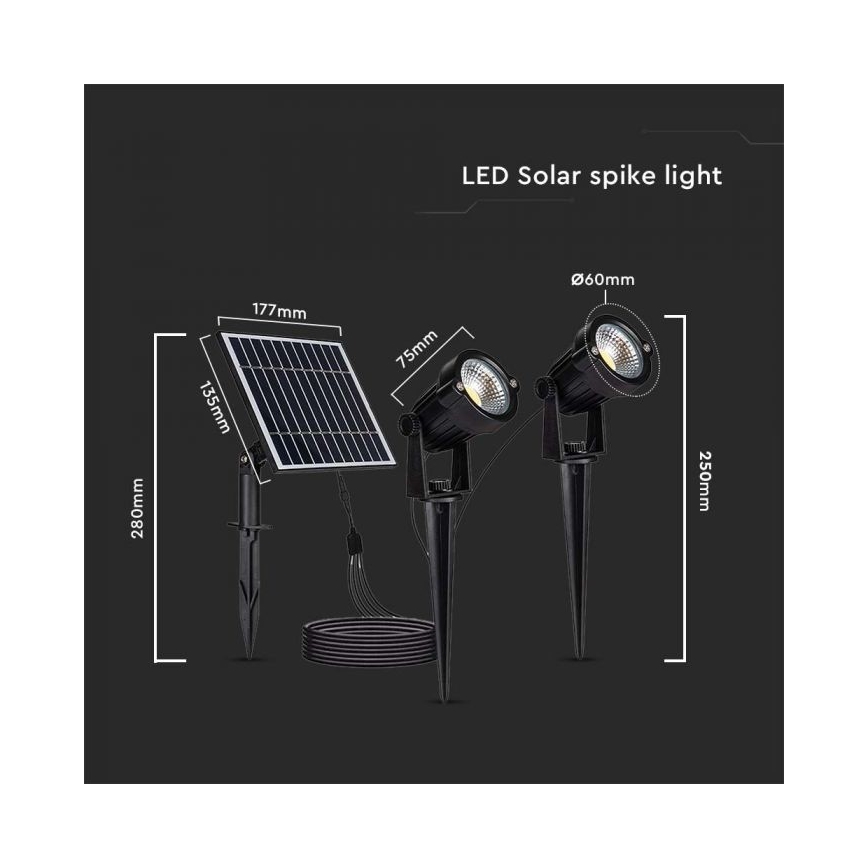 SET 2x Lampada solare LED da esterno 2xLED/1,2W/3,7V IP65 3000K 4000 mAh