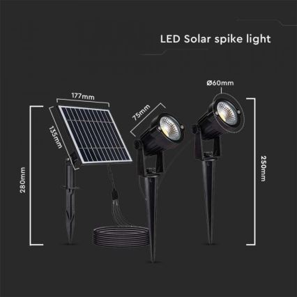 SET 2x Lampada solare LED da esterno 2xLED/1,2W/3,7V IP65 3000K