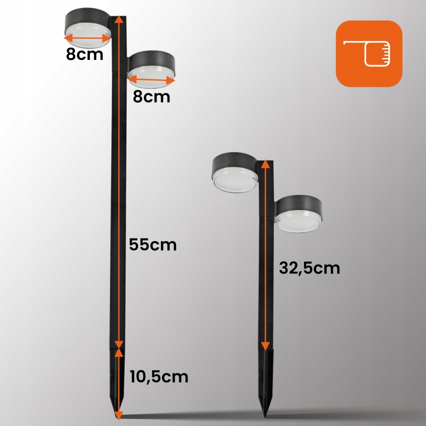 Set 2x lampade solari a LED 2xLED/1W/3,7V 1200 mAh 55 cm IP65 nere
