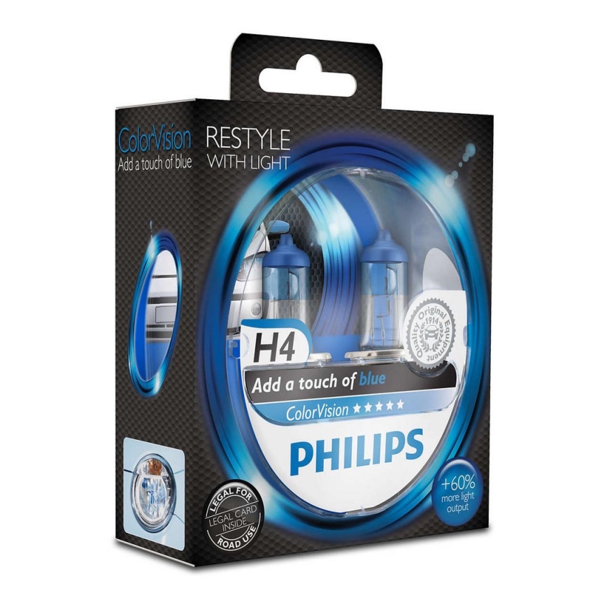 SET 2x Lampadina Auto Philips COLOR VISION 12342CVPBS2 H4 P43t-38/55W/12V