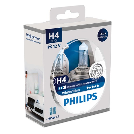 SET 2x Lampadina automobili Philips WHITEVISION 12342WHVSM H4 PX26d/60W/55W/12V+2 lampadine di posizione