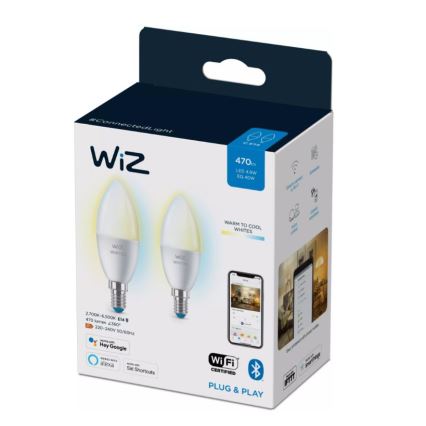 SET 2x Lampadina LED dimmerabile C37 E14/4,9W/230V 2700-6500K CRI 90 Wi-Fi - WiZ