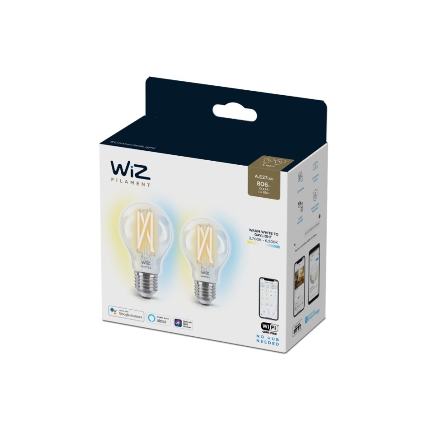 SET 2x Lampadina LED Dimmerabile FILAMENTO VINTAGE A60 E27/6,7W/230V 2700-6500K CRI 90 Wi-Fi - WiZ