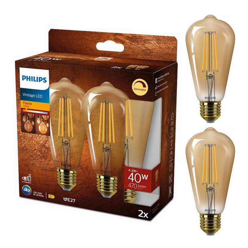 SET 2x Lampadina LED dimmerabile VINTAGE Philips ST64 E27/4,2W/230V 2200K