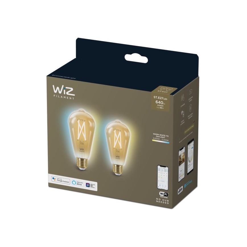 SET 2x Lampadina LED Dimmerabile VINTAGE FILAMENTO ST64 E27/6,7W/230V 2000-5000K Wi-Fi - WiZ