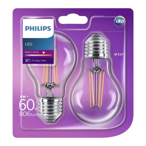 SET 2x Lampadina LED E27/6W/230V - Philips