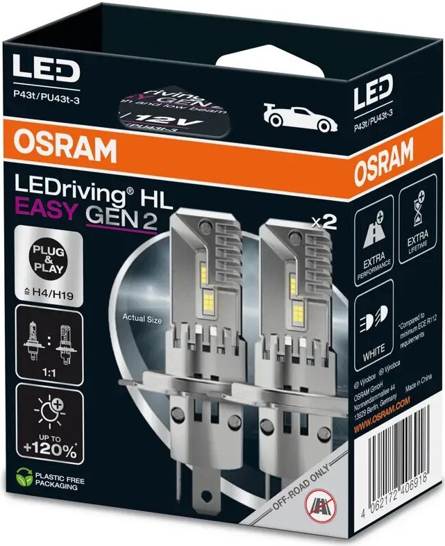 SET 2x Lampadina LED per Auto LEDriving H4/H19 P43t/PU43T-3/25W/12V 6500K - Osram