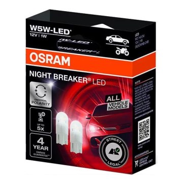 SET 2x Lampadina LED per Auto NIGHT BREAKER W2.1x9.5d/1W/12V 5700K - Osram