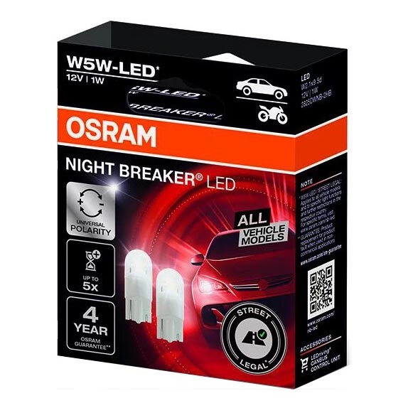 SET 2x Lampadina LED per Auto NIGHT BREAKER W2.1x9.5d/1W/12V 5700K - Osram