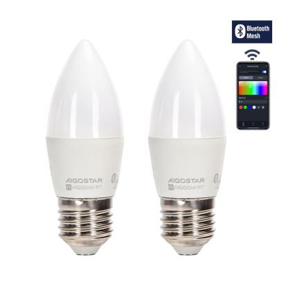 SET 2x Lampadina LED RGBW dimmerabile MESH Smart C37 E27/6,5W/230V 2700-6500K + telecomando - Aigostar