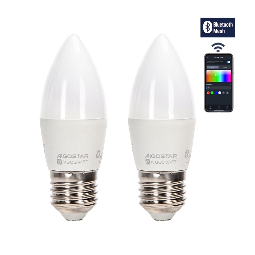 SET 2x Lampadina LED RGBW dimmerabile MESH Smart C37 E27/6,5W/230V 2700-6500K + telecomando - Aigostar