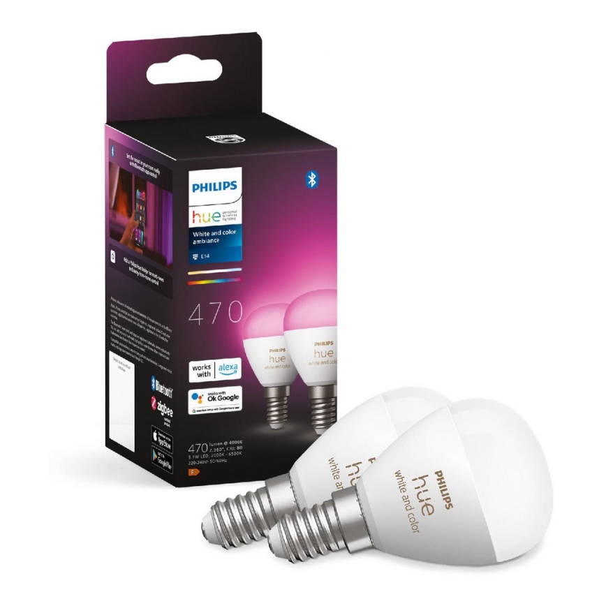 SET 2x Lampadina LED RGBW dimmerabile Philips Hue White And Color Ambiance P45 E14/5,1W/230V 2000-6500K