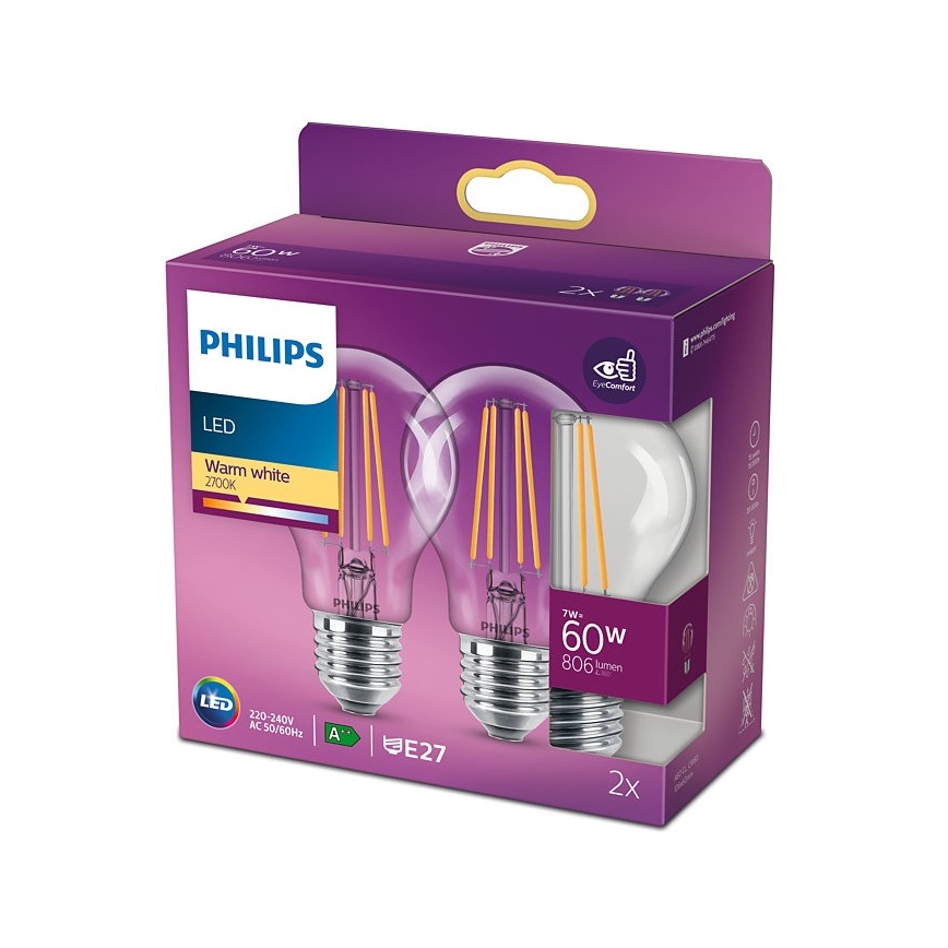 SET 2x Lampadina LED VINTAGE Philips E27/7W/230V 2700K