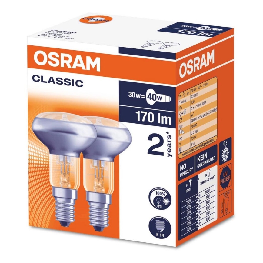 SET 2x Lampadina riflettore R50 E14/30W/230V 2700K - Osram