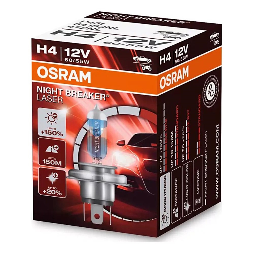 SET 2x Lampadine auto NIGHT BREAKER H4 P43t/60/55W/12V 3900K - Osram