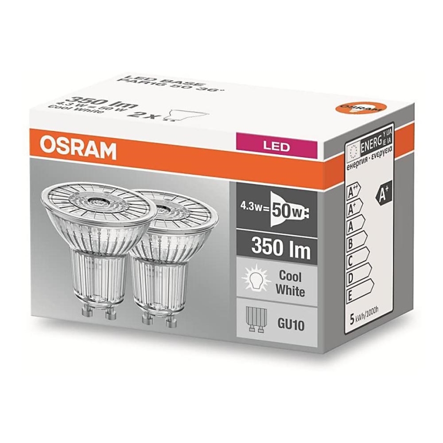 SET 2x Lampadine LED BASE GU10/4,3W/230V 4000K - Osram