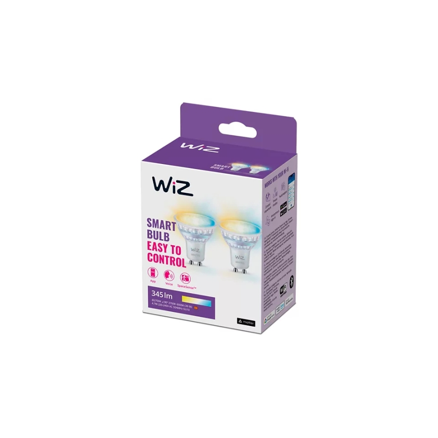 SET 2x Lampadina LED Dimmerabile PAR16 GU10/4,7W/230V 2700-6500K CRI 90 Wi-Fi - WiZ