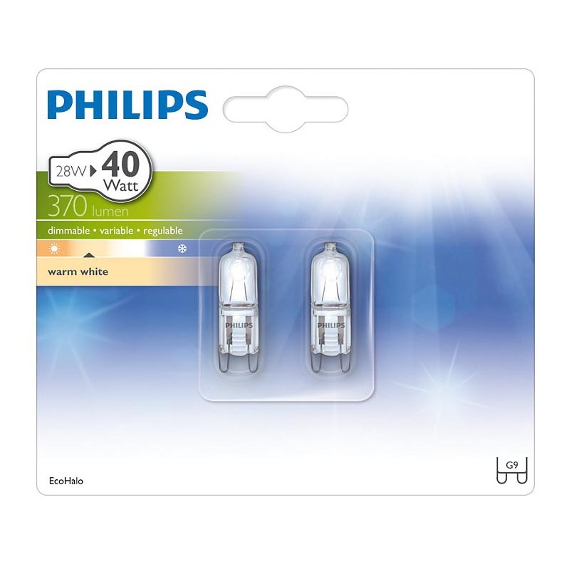 SET 2x Lampadine per impieghi gravosi Philips ECOHALO G9/28W/230V 2800K