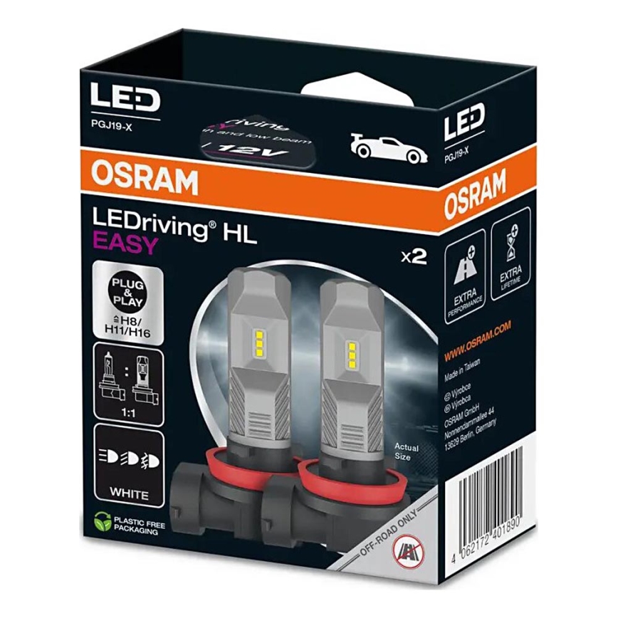 SET 2x LED Lampadine auto H8/H11/H16 PGJ19-X/8,2W/12V 6000K - Osram