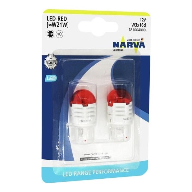 SET 2x LED Lampadine auto W21W W3x16d/1,75W/12V rosso - Narva 18100RPNVAB2