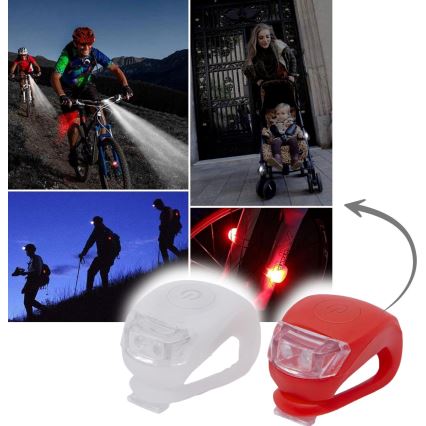 SET 2x Luce per bicicletta LED/1xCR2032 IP44 rosso/bianco