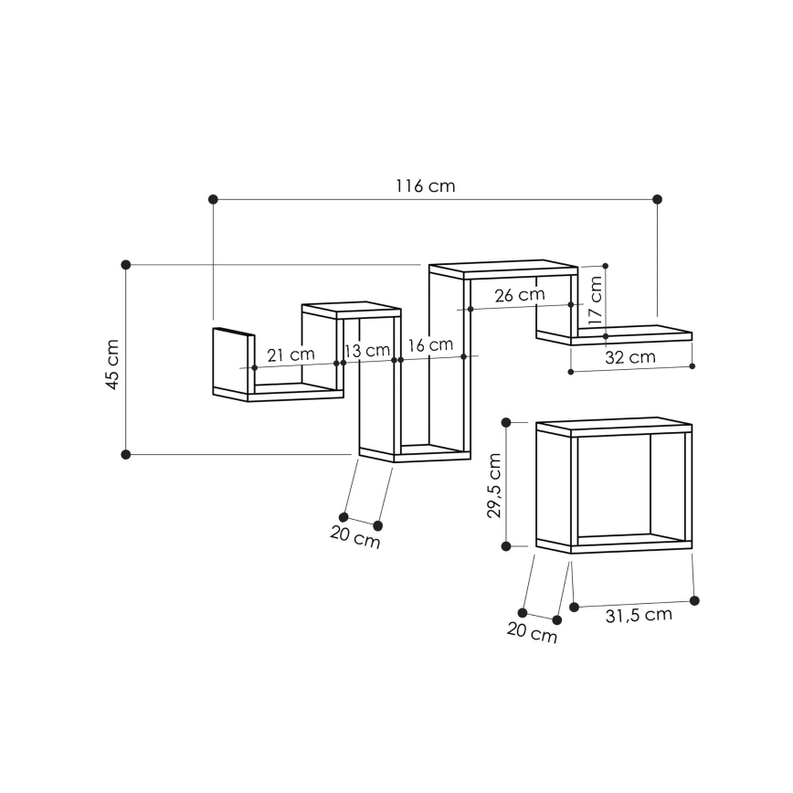 SET 2x Scaffale da parete FOLLOW marrone