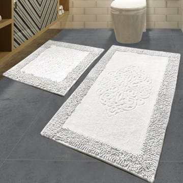 SET 2x Tappetino da bagno PIANTE 60/100 cm bianco