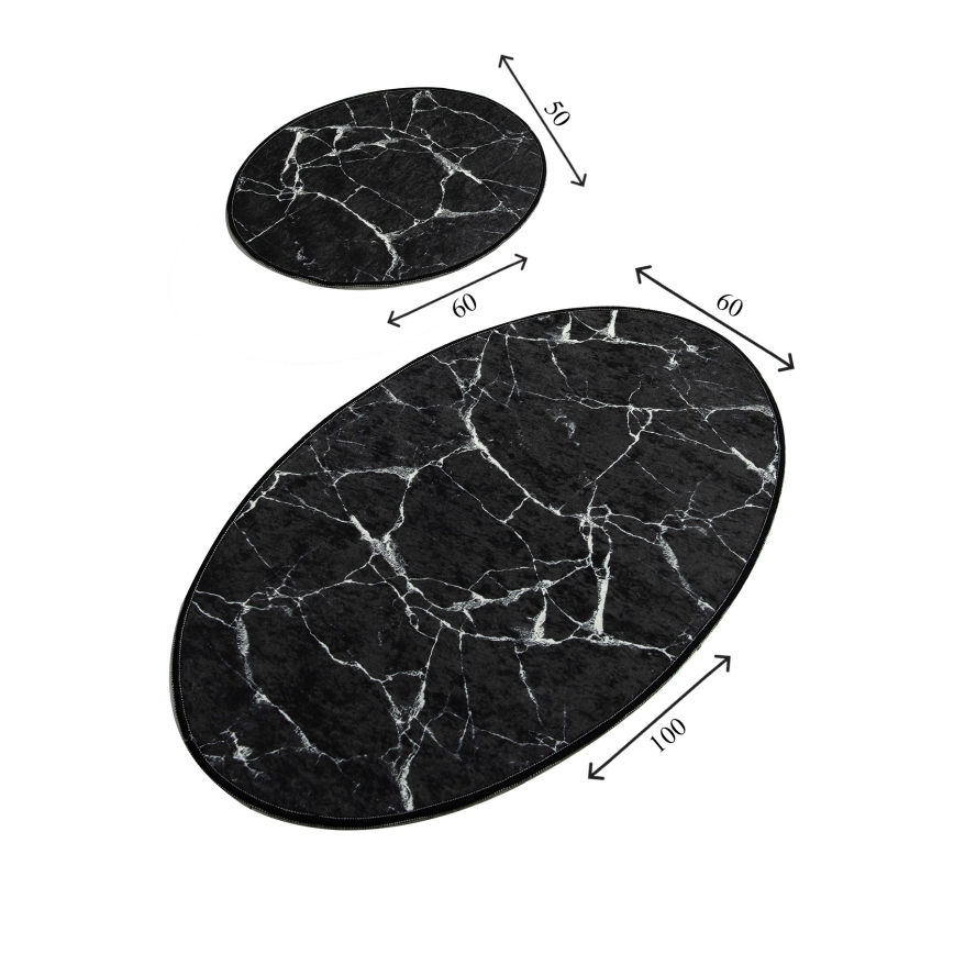 SET 2x Tappeto da bagno MARBLE 50x60/60x100 cm nero