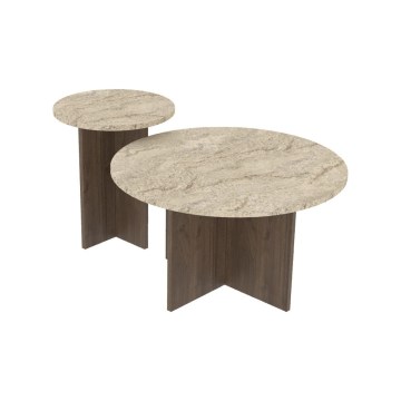 Set 2x tavolini da salotto PURO Ø 40/70 cm noce/beige