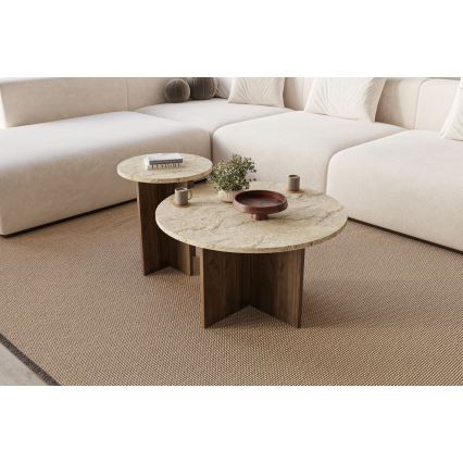 Set 2x tavolini da salotto PURO Ø 40/70 cm noce/beige