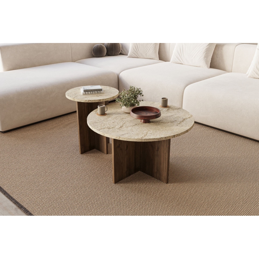Set 2x tavolini da salotto PURO Ø 40/70 cm noce/beige