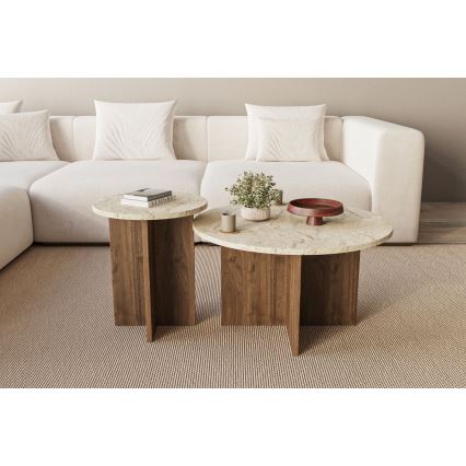 Set 2x tavolini da salotto PURO Ø 40/70 cm noce/beige