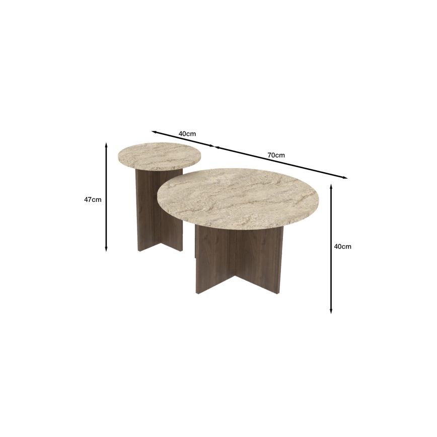 Set 2x tavolini da salotto PURO Ø 40/70 cm noce/beige