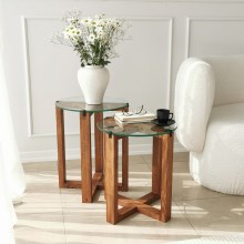 SET 2x Tavolino AMALFI diametro 40 cm marrone/limpido