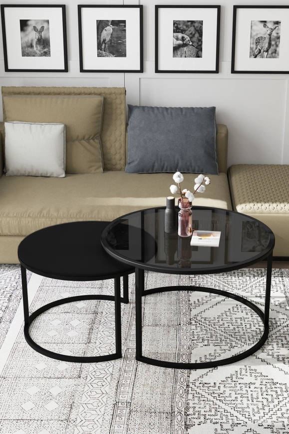 SET 2x Tavolino BORA diametro 57/75 cm nero