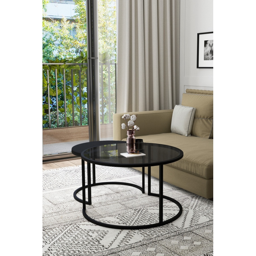 SET 2x Tavolino BORA diametro 57/75 cm nero