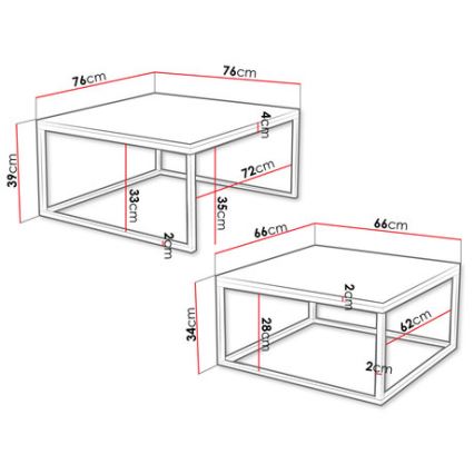 SET 2x Tavolino DUAL oro quercia/nero