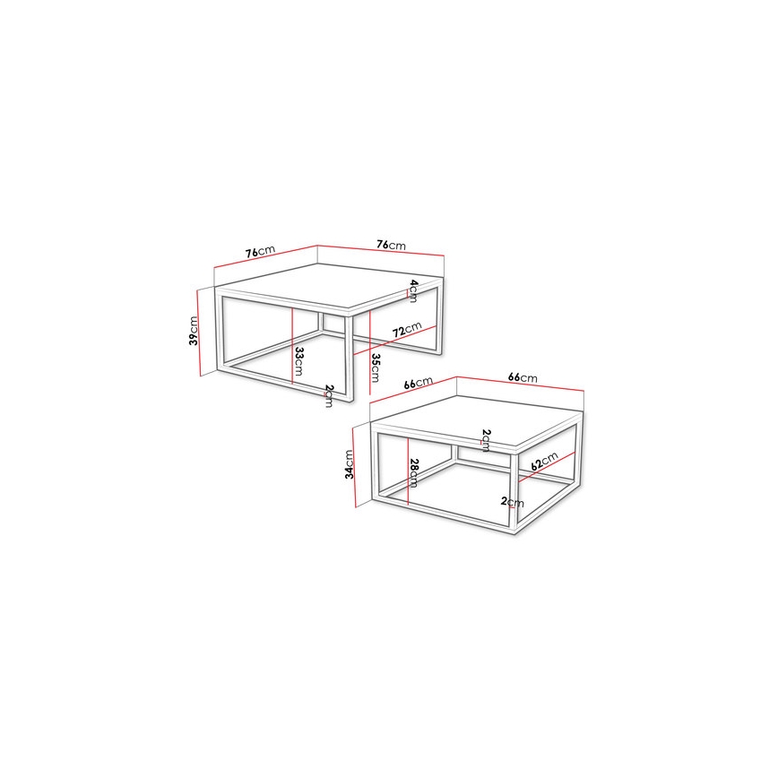 SET 2x Tavolino DUAL oro quercia/nero
