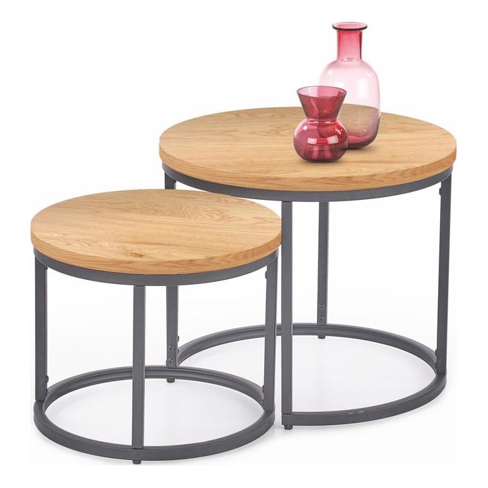 SET 2x Tavolino OREO diametro 43/53 cm antracite/oro quercia