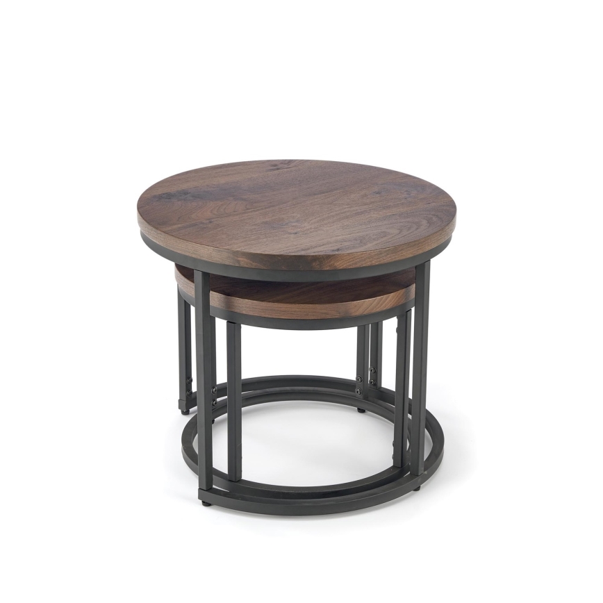 SET 2x Tavolino da caffè OREO diam. 43/53 cm nero/noce