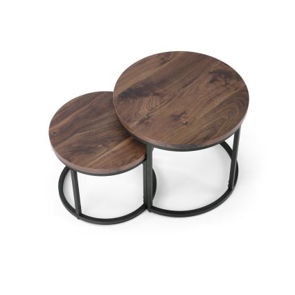SET 2x Tavolino da caffè OREO diam. 43/53 cm nero/noce