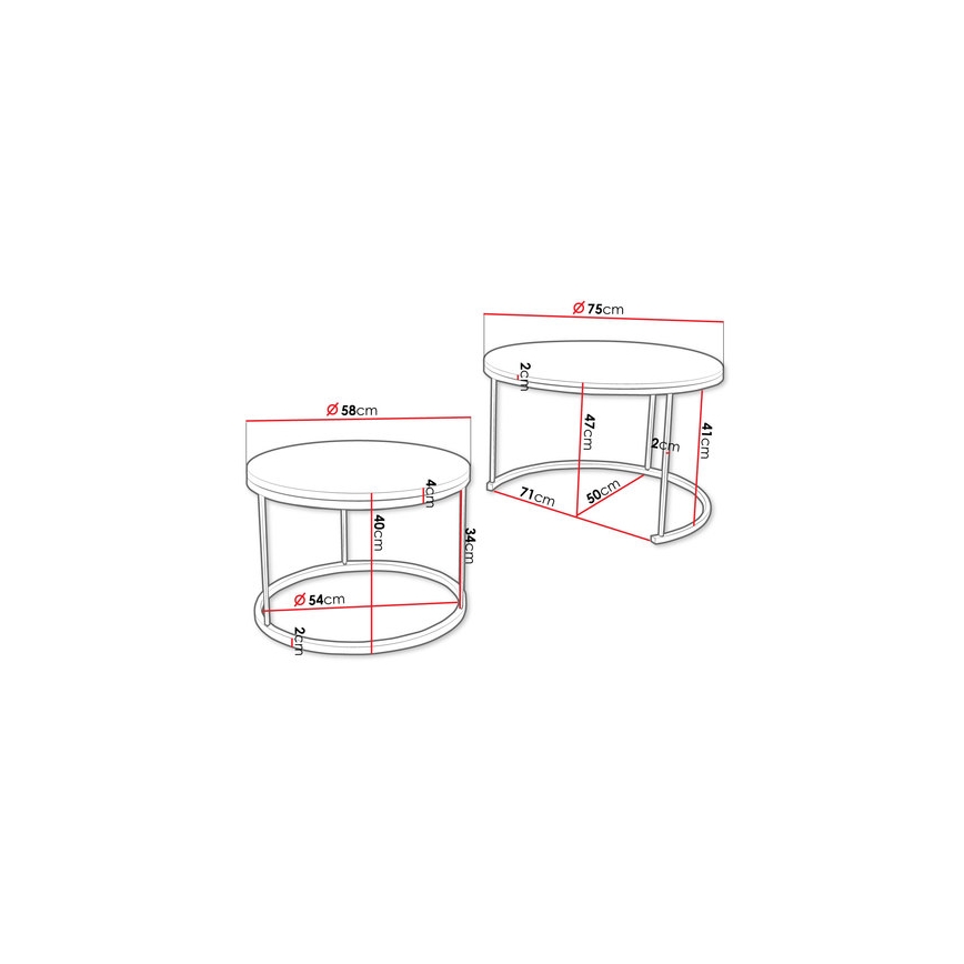SET 2x Tavolino RABEN nero/bianco