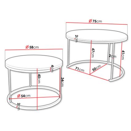 SET 2x Tavolino RABEN nero/oro quercia