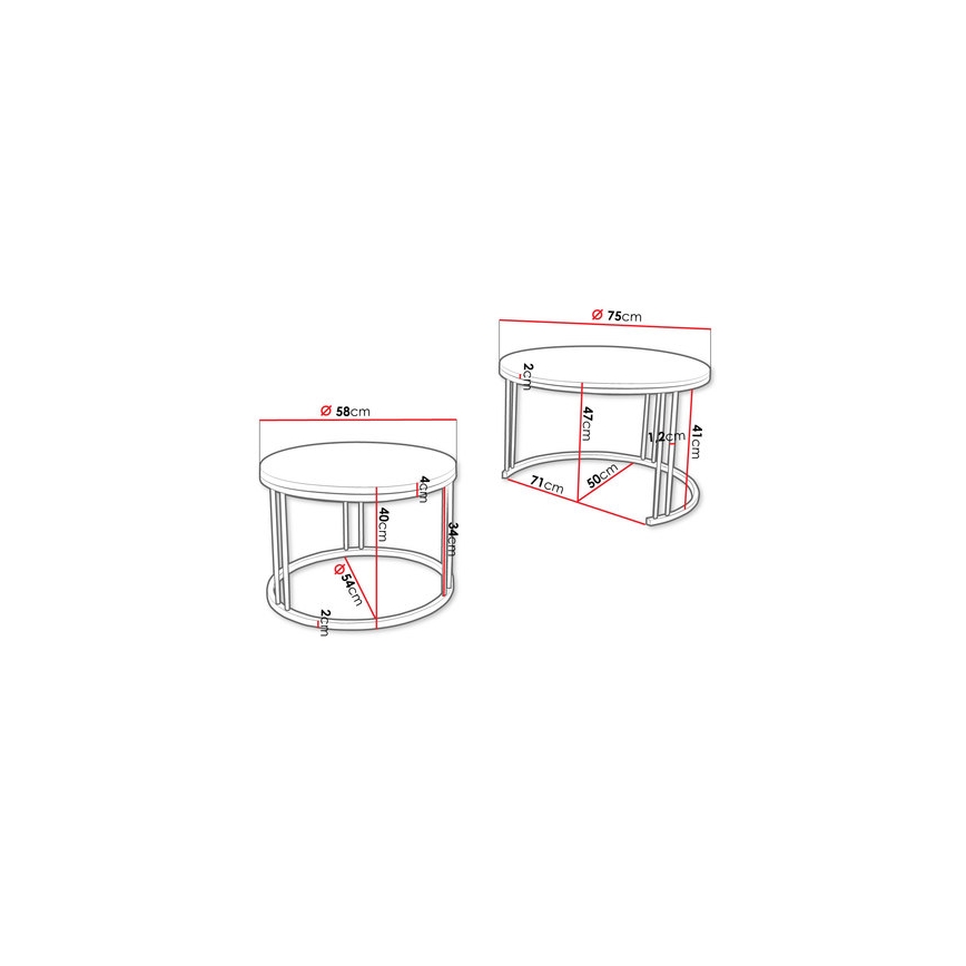 SET 2x Tavolino RAGNAR nero/oro quercia