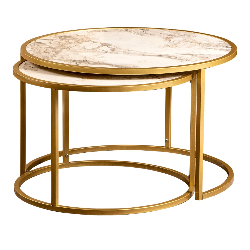 SET 2x Tavolino TAMBUR oro/beige